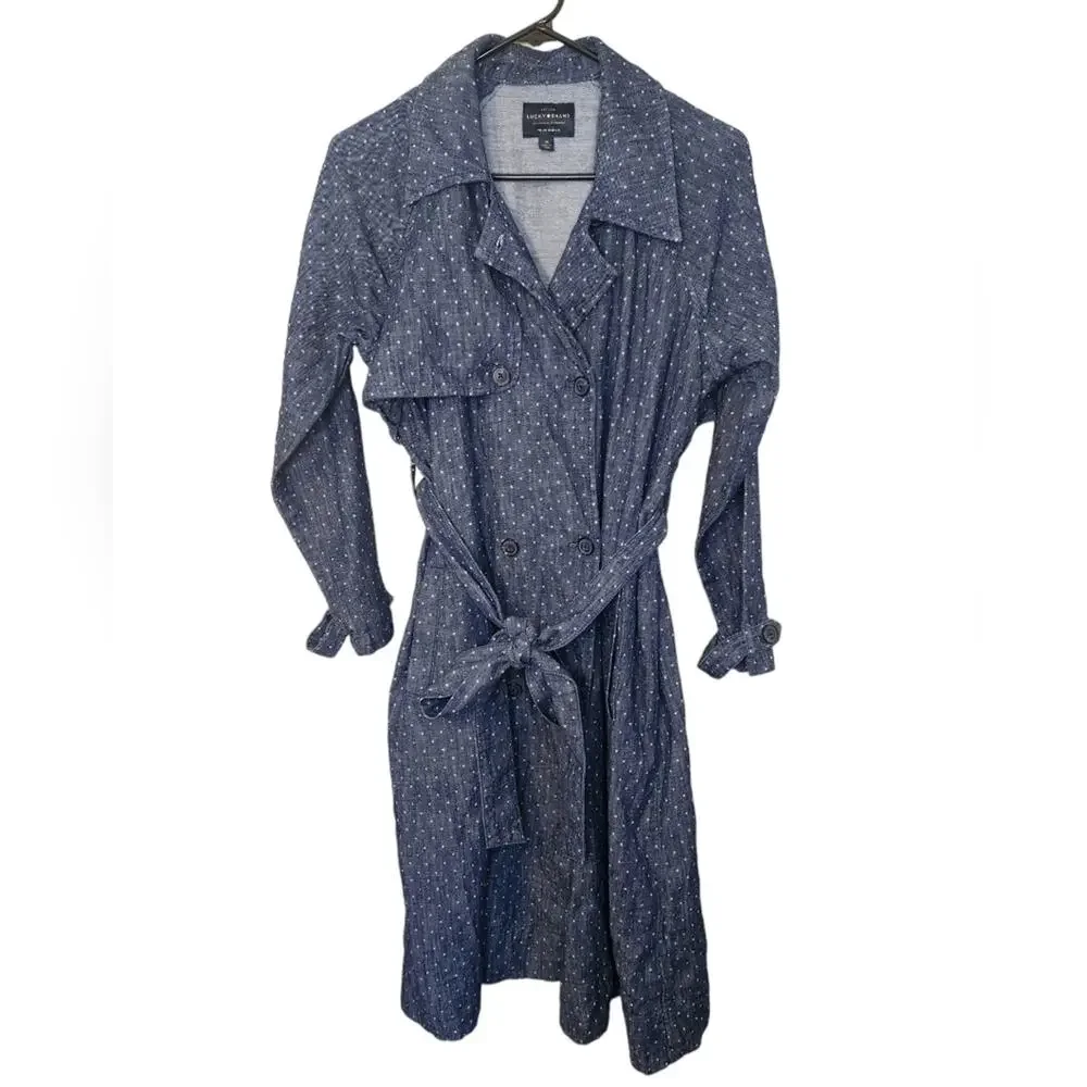 Lucky Brand True Indigo Denim Dot Trench Coat Medium - Picture 4 of 11